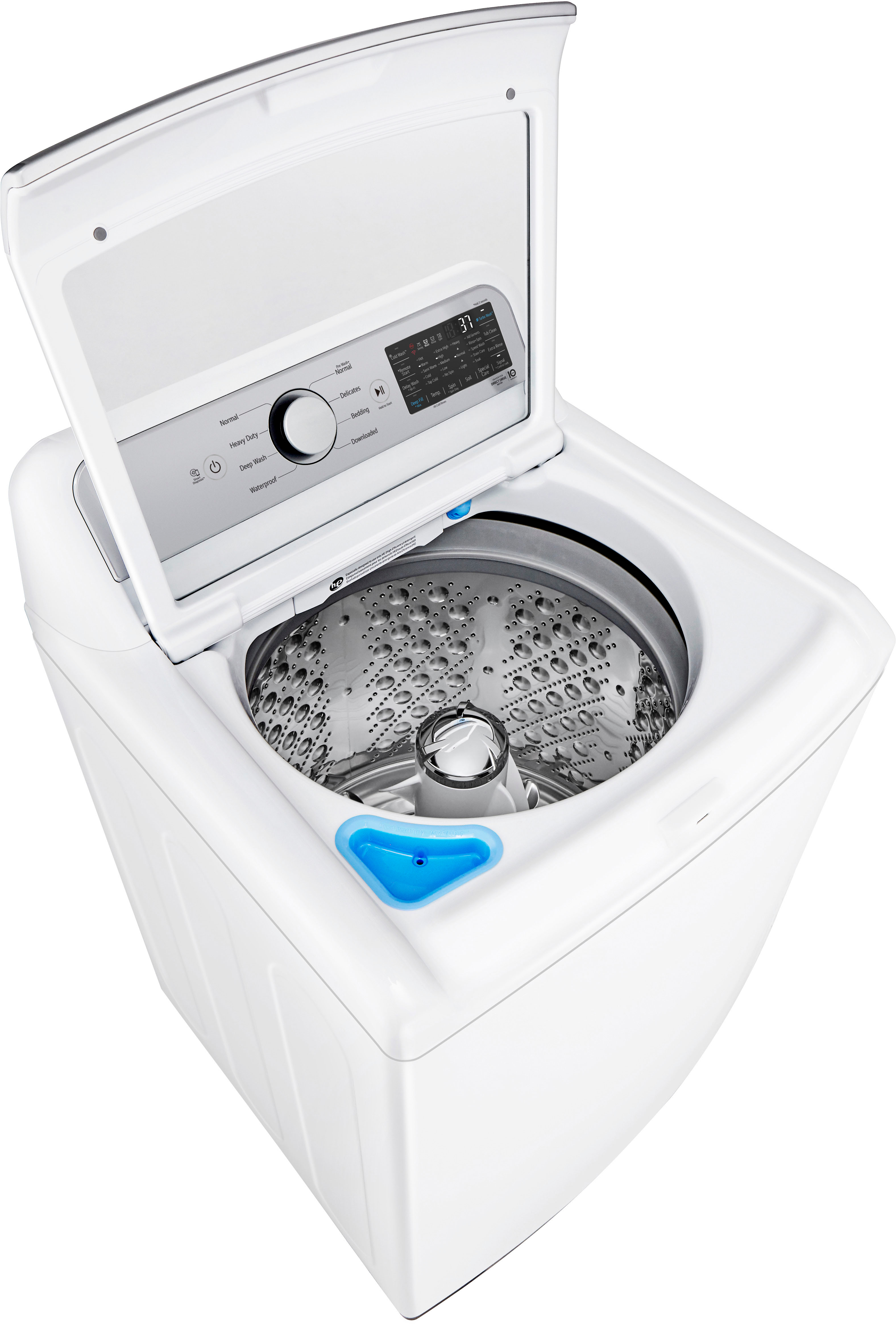 Left View: LG - 5.3 Cu. Ft. High-Efficiency Smart Top Load Washer with 4-Way Agitator and TurboWash3D - White