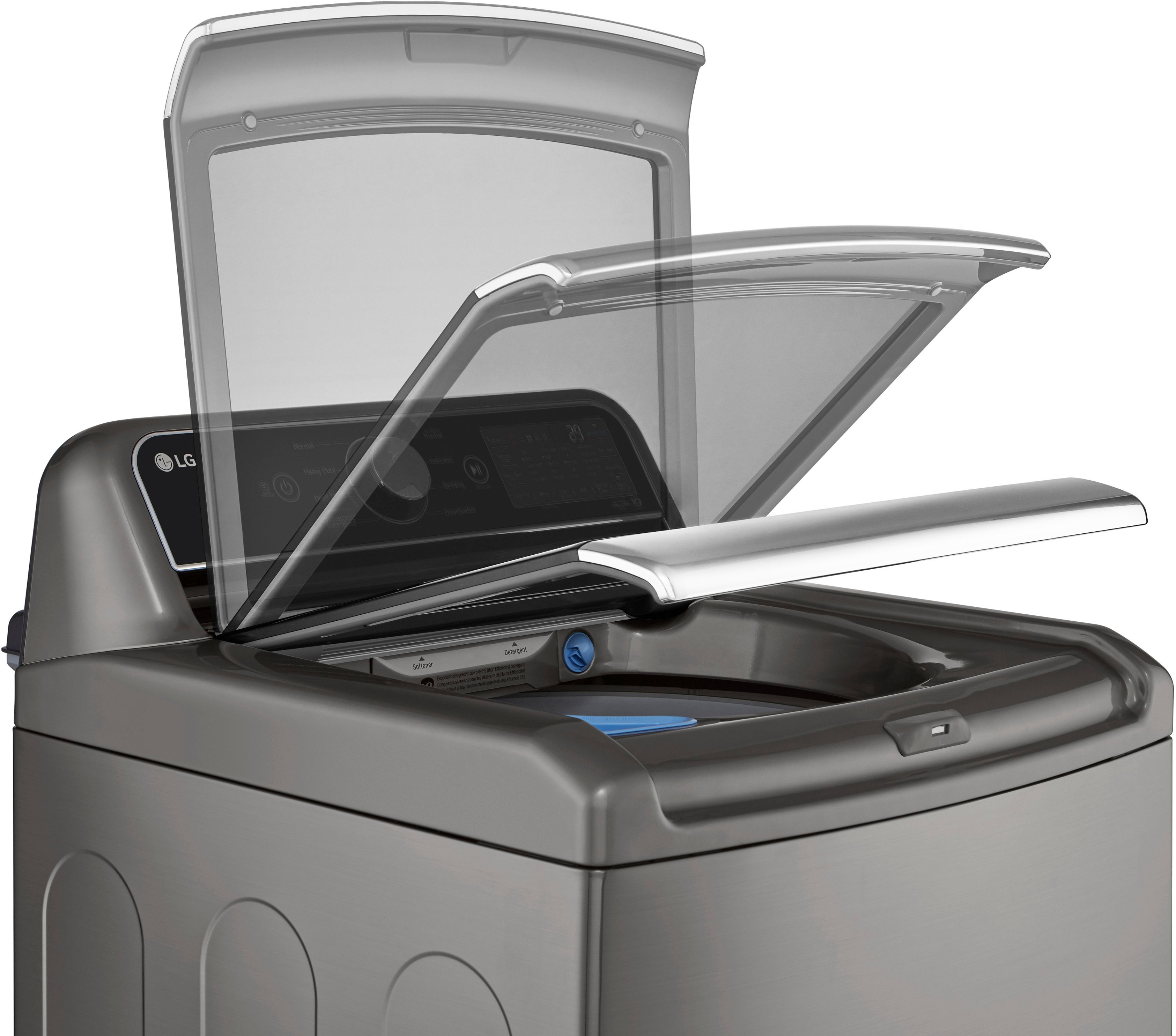 Angle View: LG - 5.5 Cu. Ft. High Efficiency Smart Top Load Washer with TurboWash3D - Graphite Steel