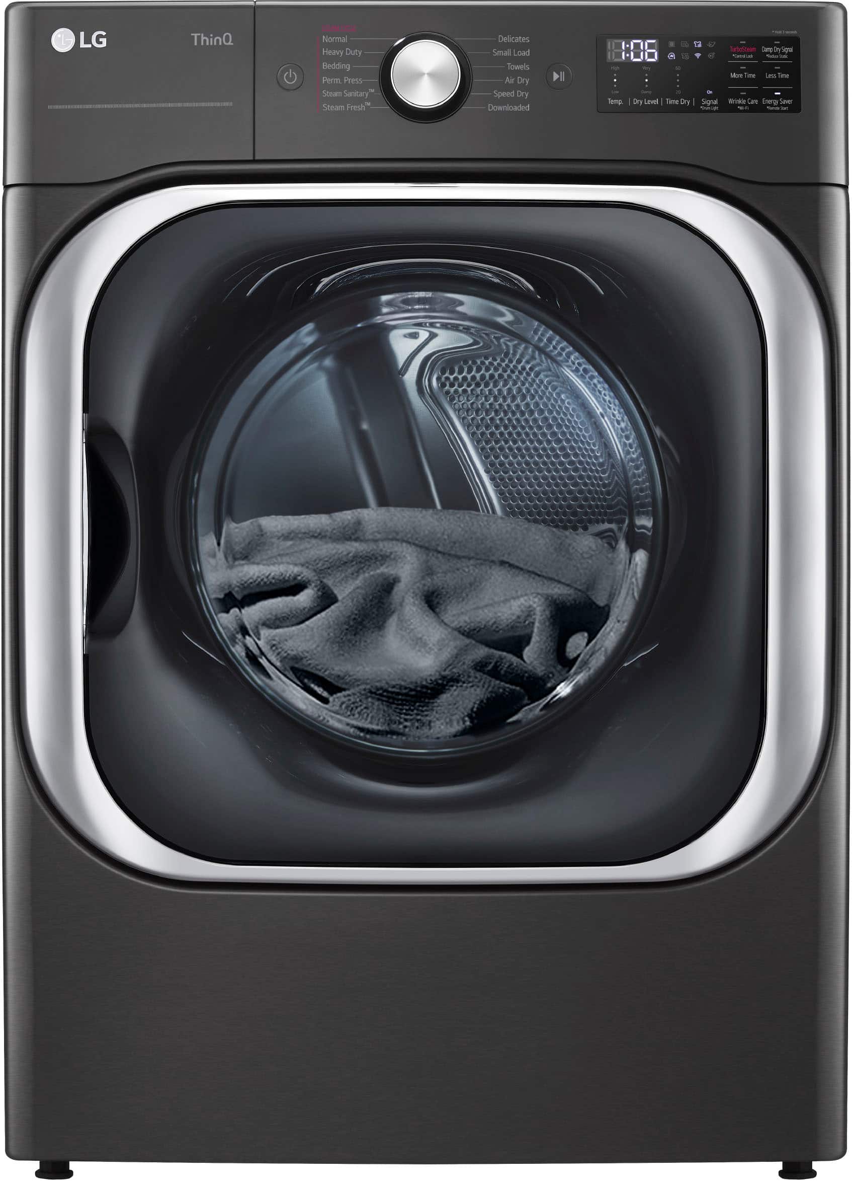 LG - 9.0 Cu. Ft. Stackable Smart Electric Dryer with Steam and Built-In Intelligence - Black Steel - Front_Zoom