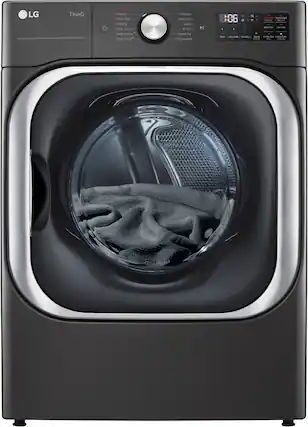Front. LG - 9.0 Cu. Ft. Stackable Smart Electric Dryer with Steam and Built-In Intelligence - Black Steel.