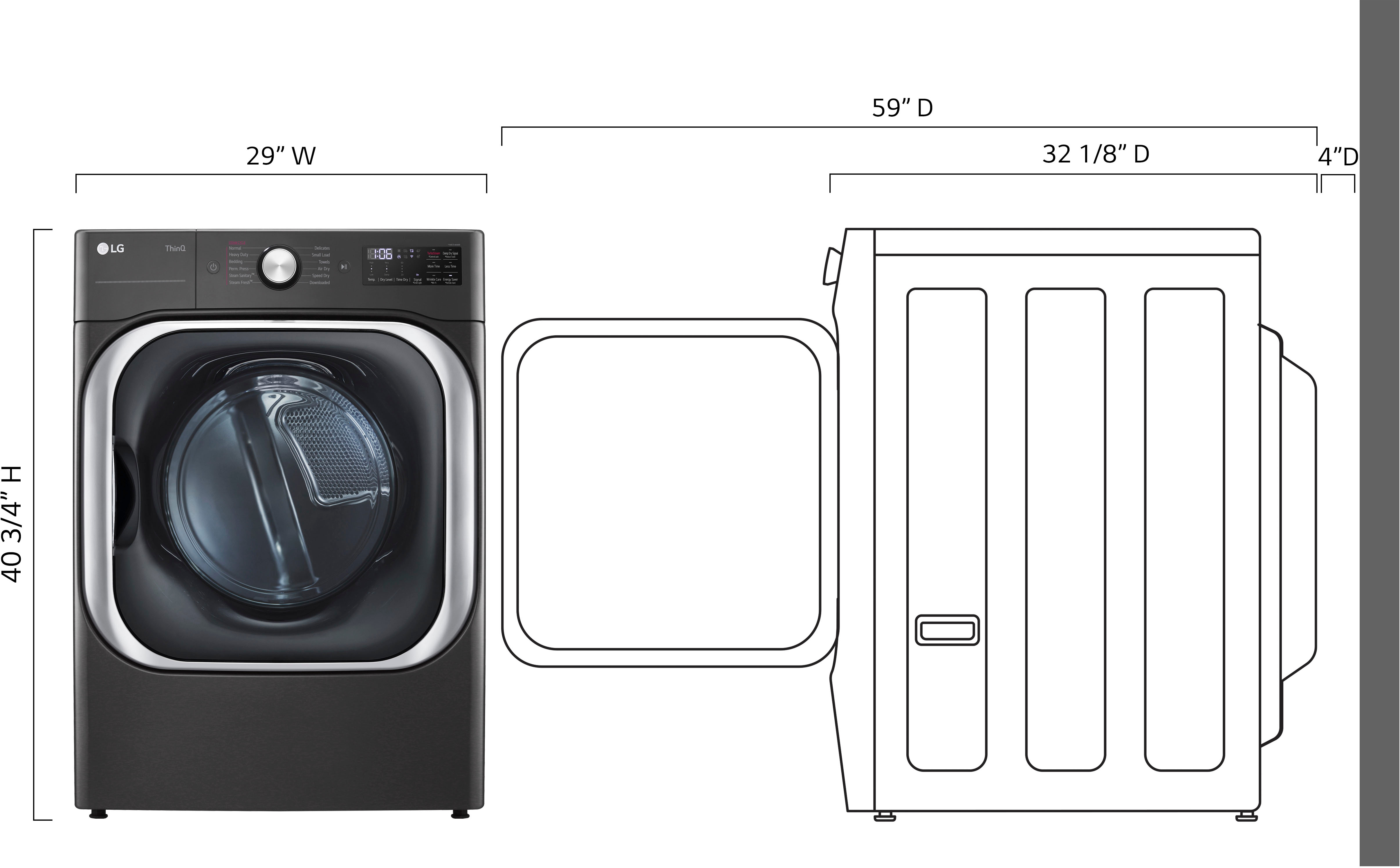 Left View: LG - 9.0 Cu. Ft. Stackable Smart Electric Dryer with Steam and Built-In Intelligence - Black Steel