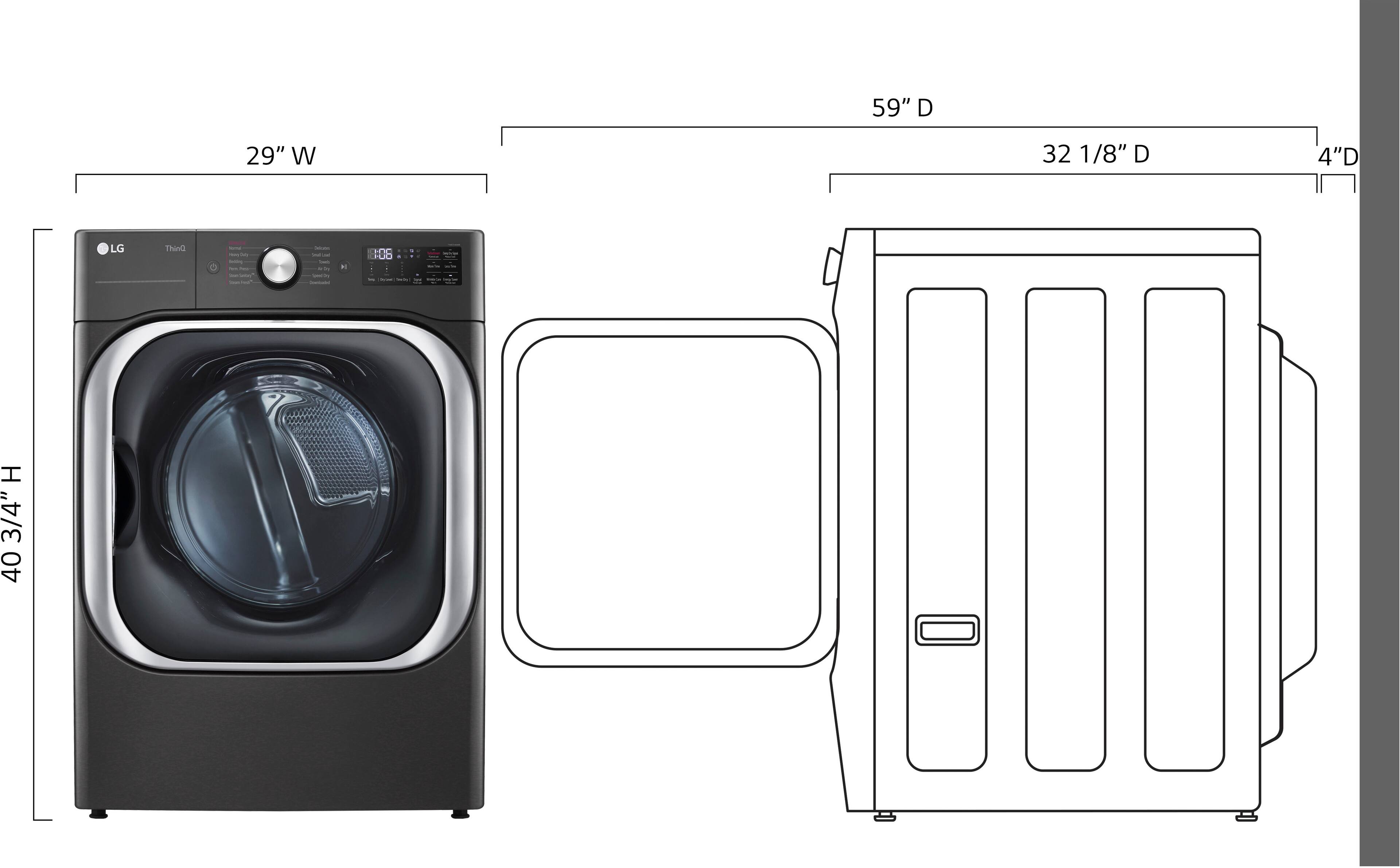 Left. LG - 9.0 Cu. Ft. Stackable Smart Electric Dryer with Steam and Built-In Intelligence - Black Steel.