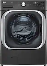 Front. LG - 5.2 Cu. Ft. High-Efficiency Stackable Smart Front Load Washer with Steam and TurboWash - Black Steel.
