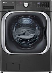 LG - 5.2 Cu. Ft. High-Efficiency Stackable Smart Front Load Washer with Steam and TurboWash - Black Steel - Front_Zoom