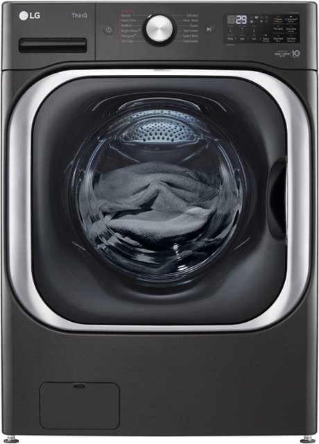 Front Zoom. LG - 5.2 Cu. Ft. High-Efficiency Stackable Smart Front Load Washer with Steam and TurboWash - Black Steel.