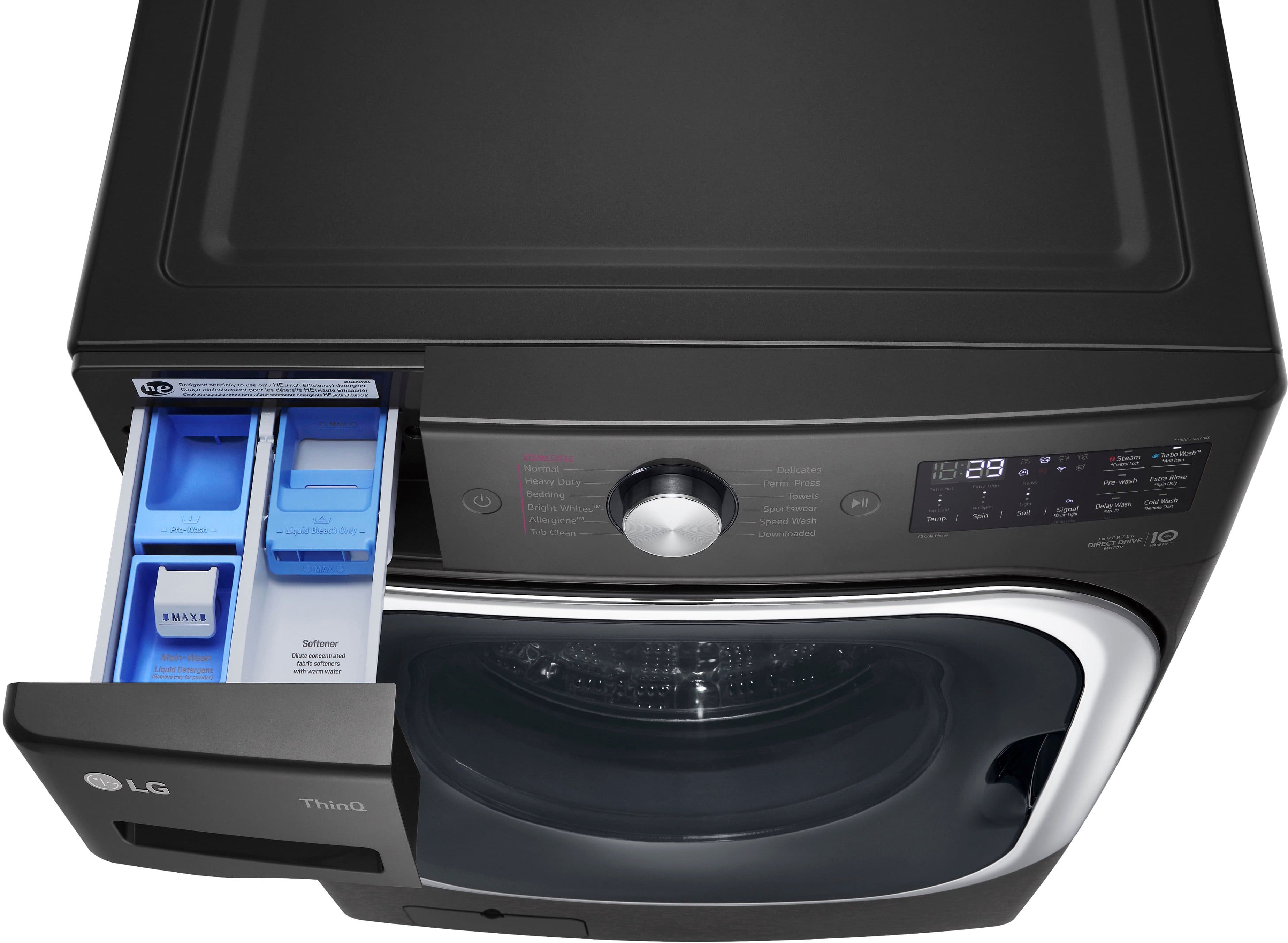 Alt View 15. LG - 5.2 Cu. Ft. High-Efficiency Stackable Smart Front Load Washer with Steam and TurboWash - Black Steel.