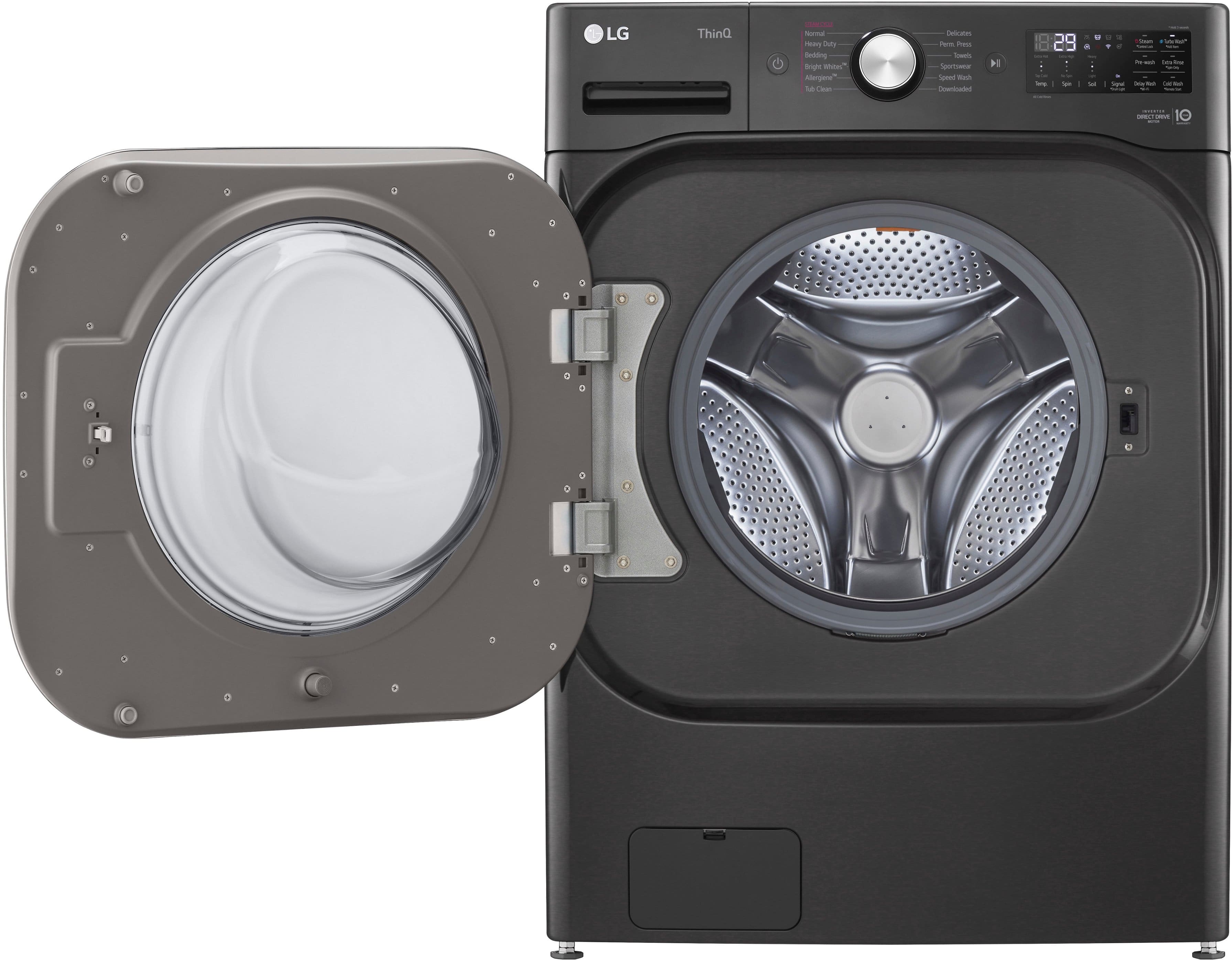Alt View 18. LG - 5.2 Cu. Ft. High-Efficiency Stackable Smart Front Load Washer with Steam and TurboWash - Black Steel.