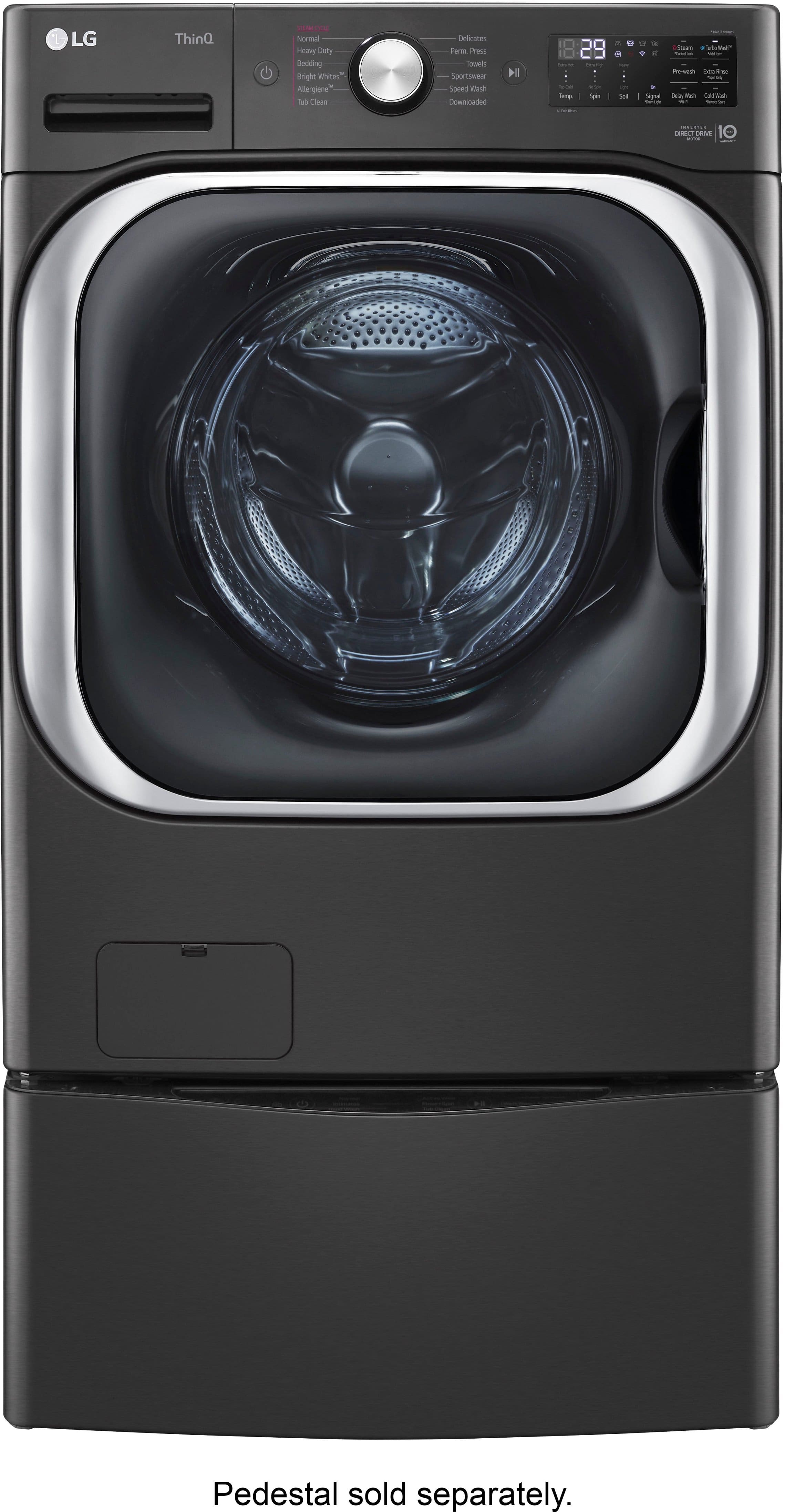 Alt View 3. LG - 5.2 Cu. Ft. High-Efficiency Stackable Smart Front Load Washer with Steam and TurboWash - Black Steel.