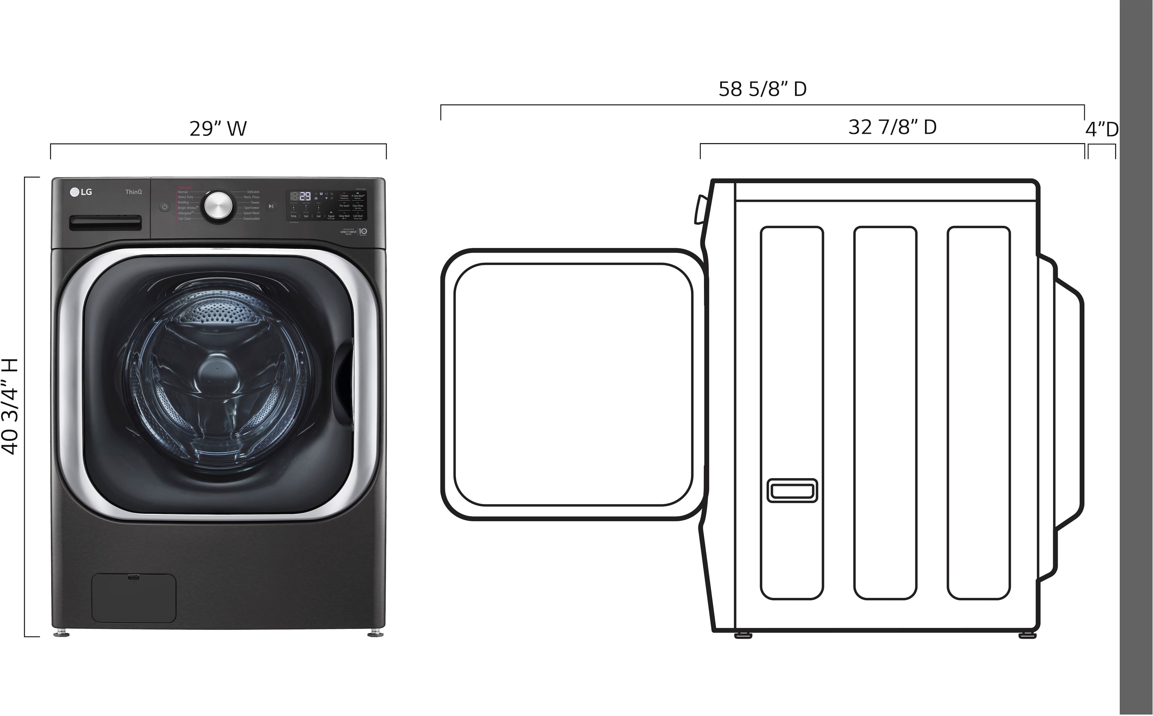 Left. LG - 5.2 Cu. Ft. High-Efficiency Stackable Smart Front Load Washer with Steam and TurboWash - Black Steel.