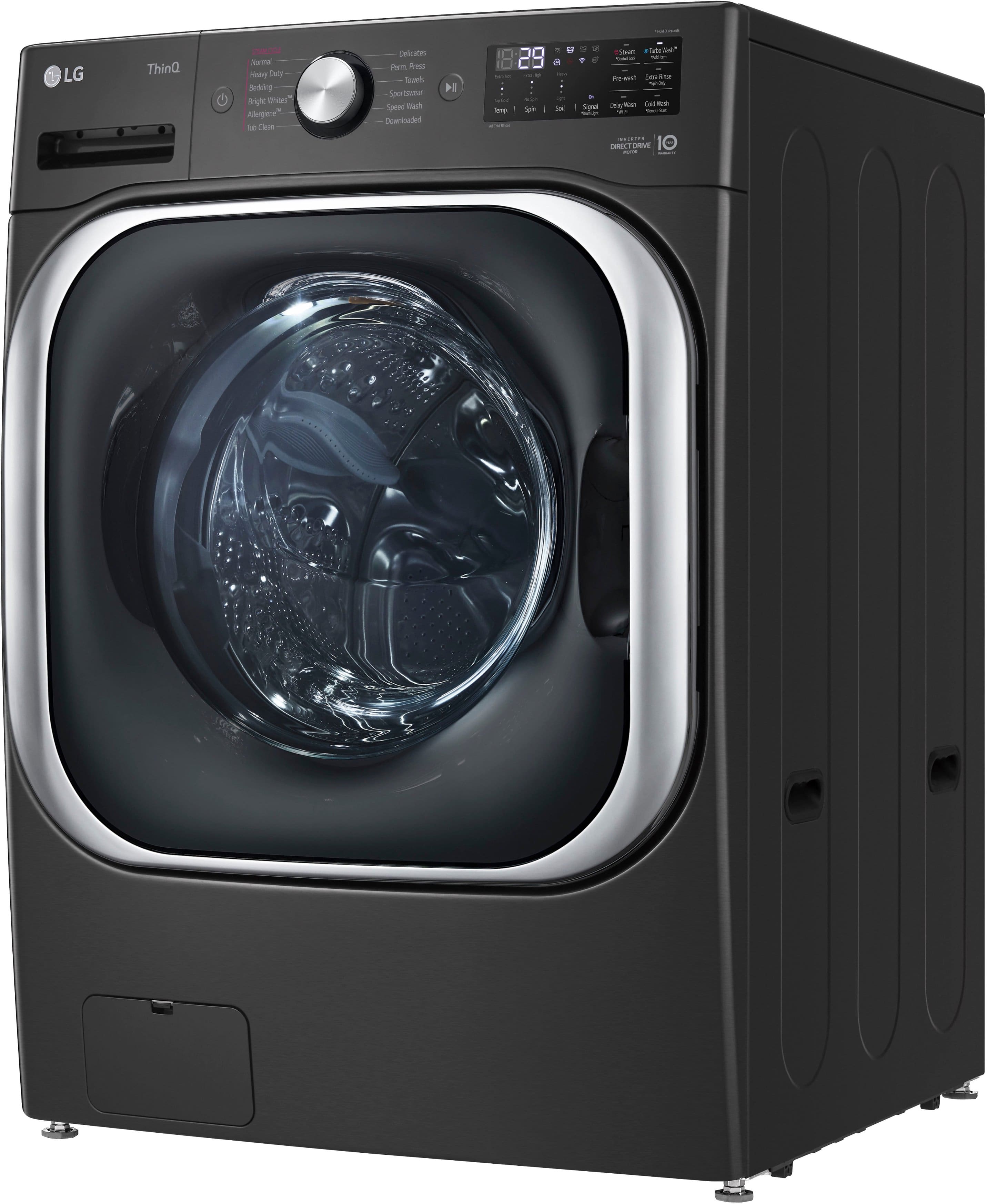 Alt View 4. LG - 5.2 Cu. Ft. High-Efficiency Stackable Smart Front Load Washer with Steam and TurboWash - Black Steel.
