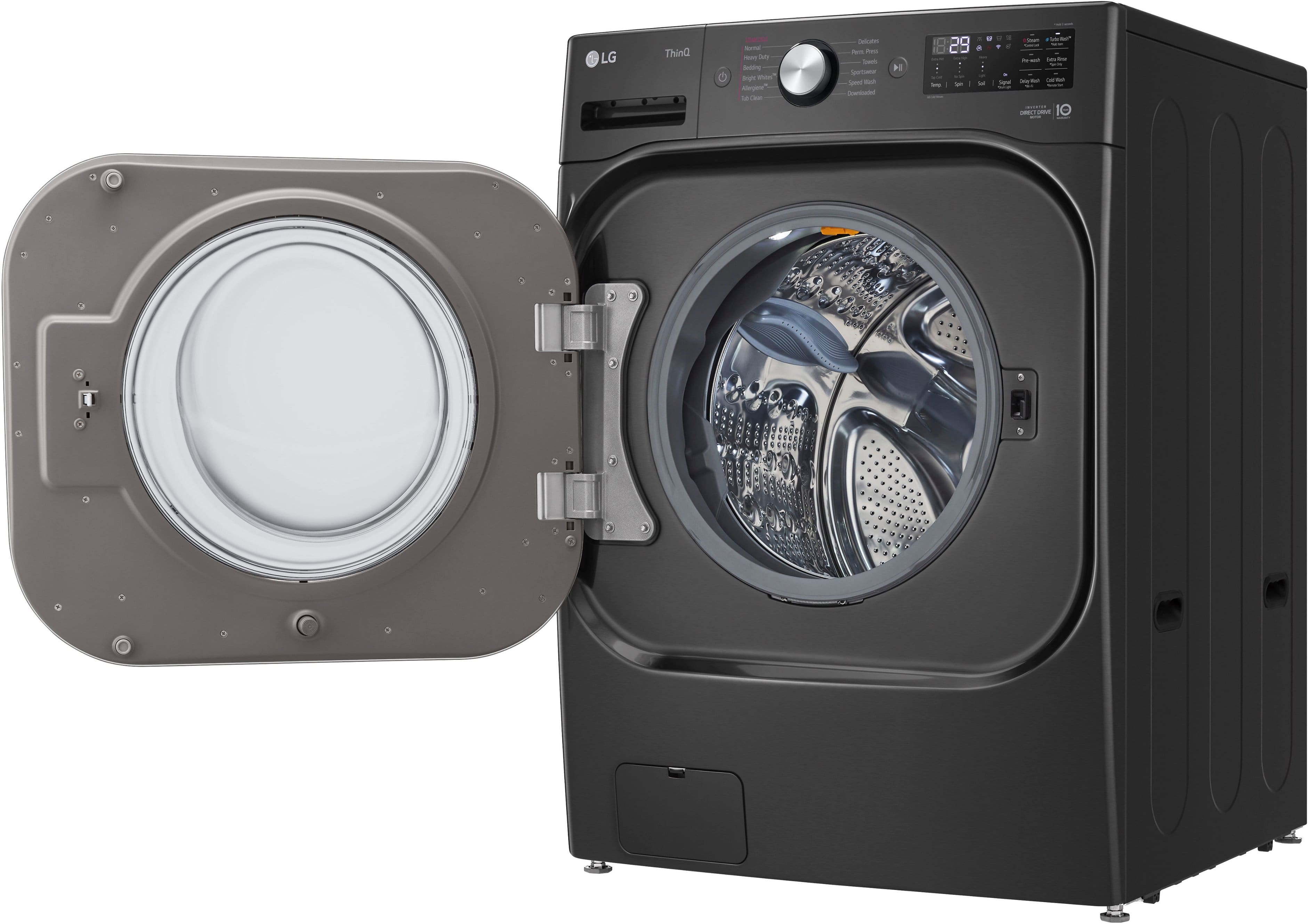 Alt View 6. LG - 5.2 Cu. Ft. High-Efficiency Stackable Smart Front Load Washer with Steam and TurboWash - Black Steel.