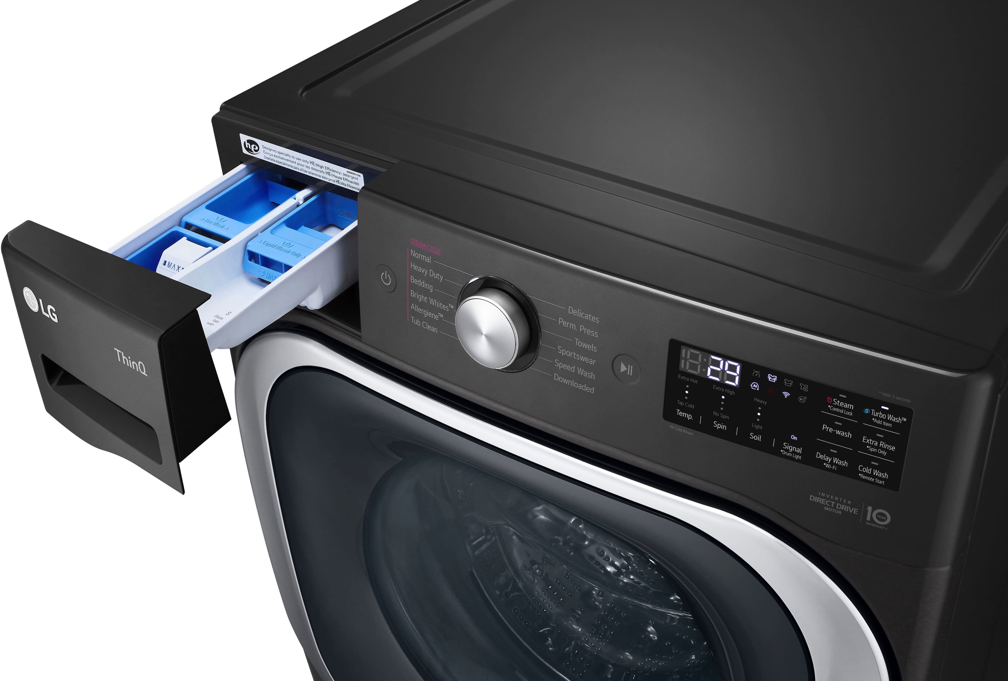 Alt View 13. LG - 5.2 Cu. Ft. High-Efficiency Stackable Smart Front Load Washer with Steam and TurboWash - Black Steel.