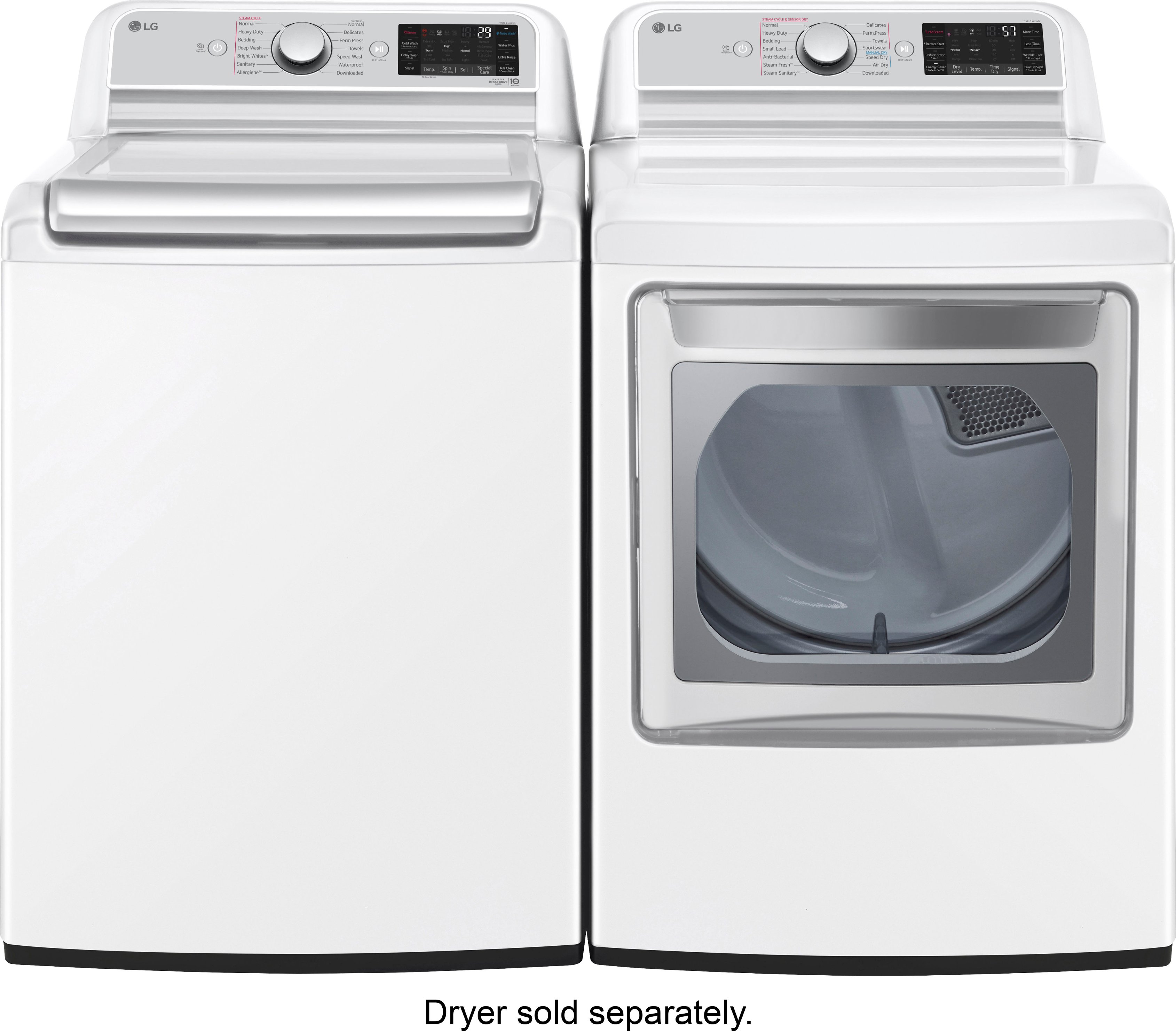 Angle View: LG - 5.5 Cu. Ft. High-Efficiency Smart Top Load Washer with Steam and TurboWash3D Technology - White