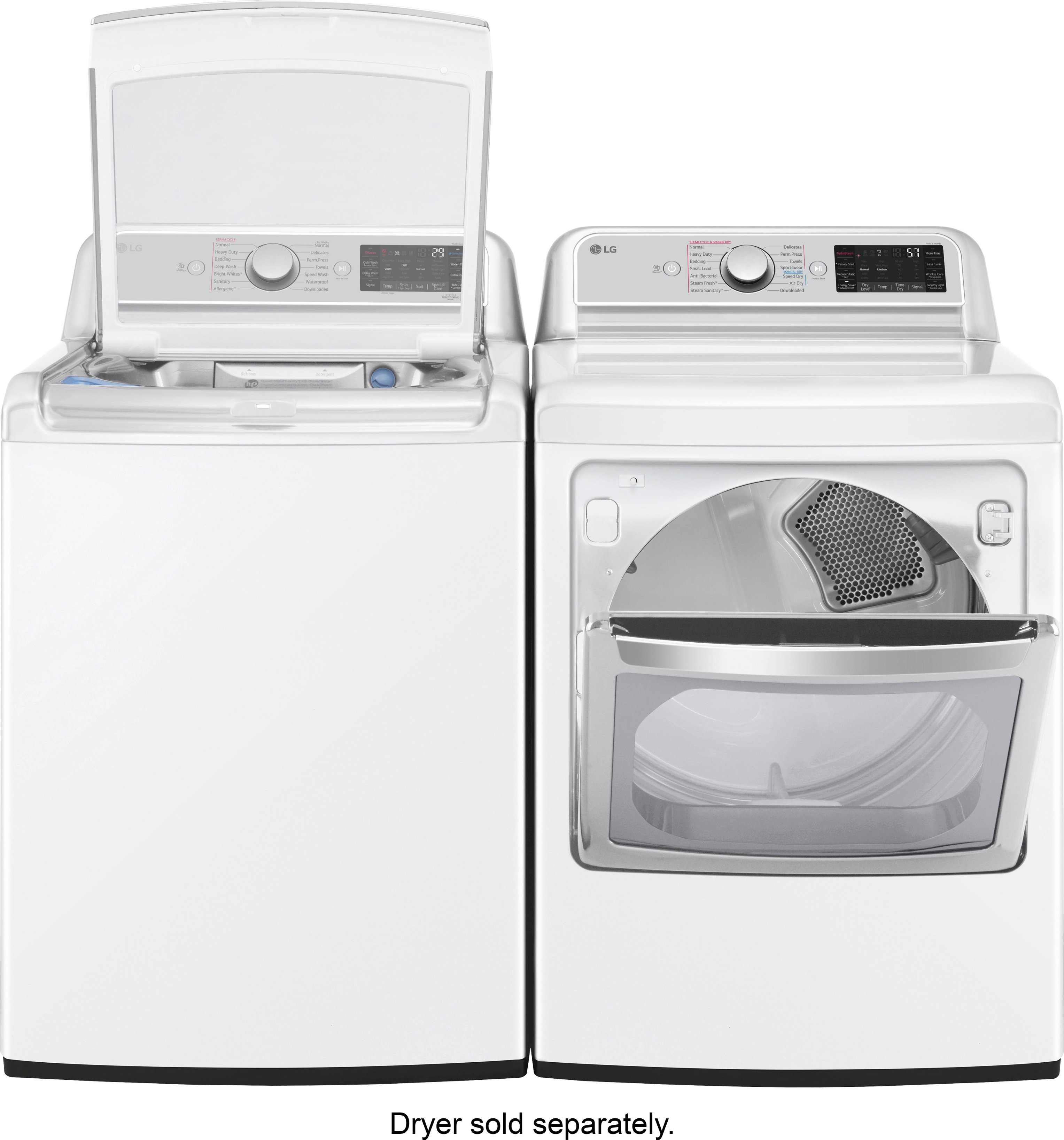 Left View: LG - 5.5 Cu. Ft. High-Efficiency Smart Top Load Washer with Steam and TurboWash3D Technology - White