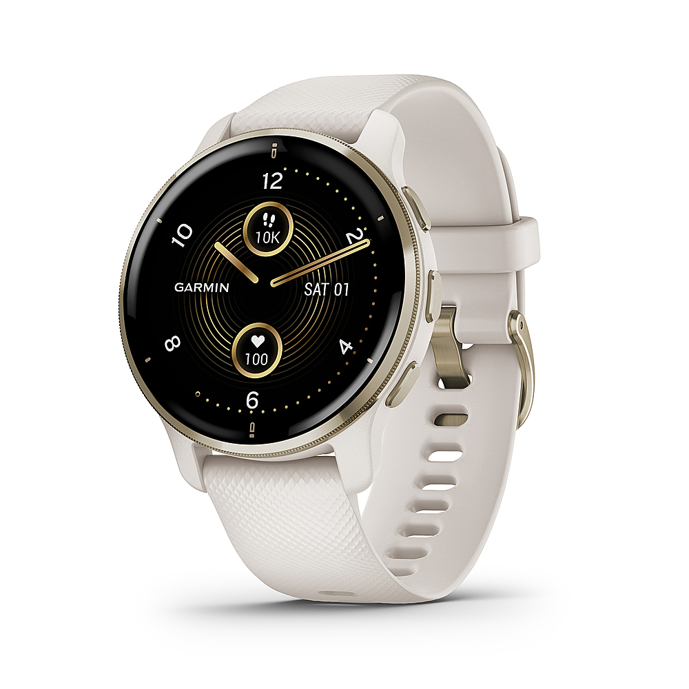 Left View: Garmin - Venu 2 Plus GPS Smartwatch 43 mm Fiber-reinforced polymer - Cream Gold