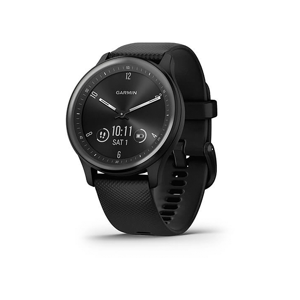 Left View: Garmin vivomove Sport 40mm Smart Watch, Black with Silicone Band #010-02566-00