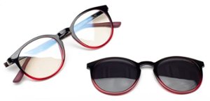 Wavebalance - BlueDuo, Poet, Blue Light Reducing Glasses with Magnetic Sunglass Clip-On - Black Cherry - Front_Zoom