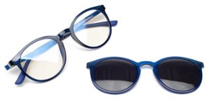 Wavebalance - BlueDuo, Poet, Blue Light Reducing Glasses with Magnetic Sunglass Clip-On - Deep Sea - Front_Zoom