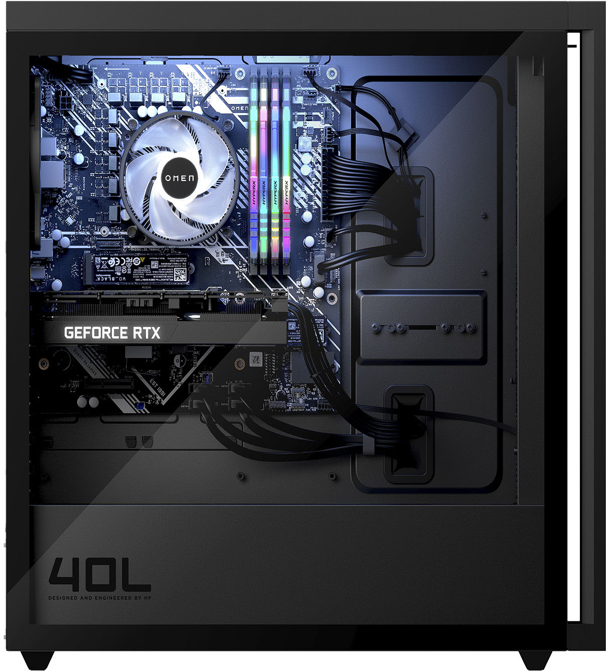 Left View: HP OMEN - 40L Gaming Desktop - AMD Ryzen 7 5700G - 16GB HyperX Memory - NVIDIA GeForce RTX 3060 Ti - 512GB SSD - Jet Black
