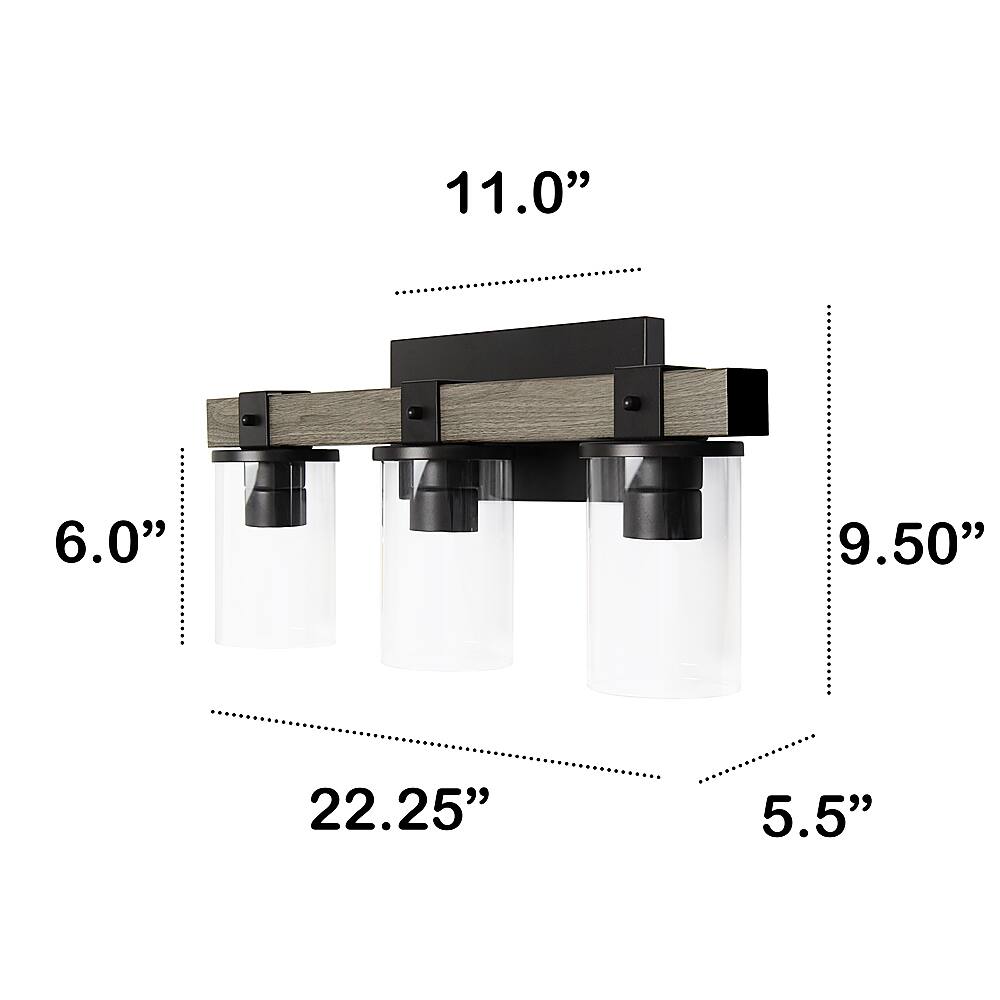 Left View: Lalia Home - Farmhouse Rustic Wood Look 3 Light Bath Vanity - GRAY