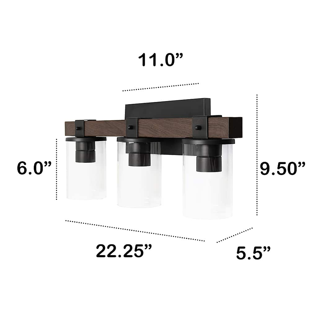 Left View: Lalia Home - Farmhouse Rustic Wood Look 3 Light Bath Vanity - BROWN