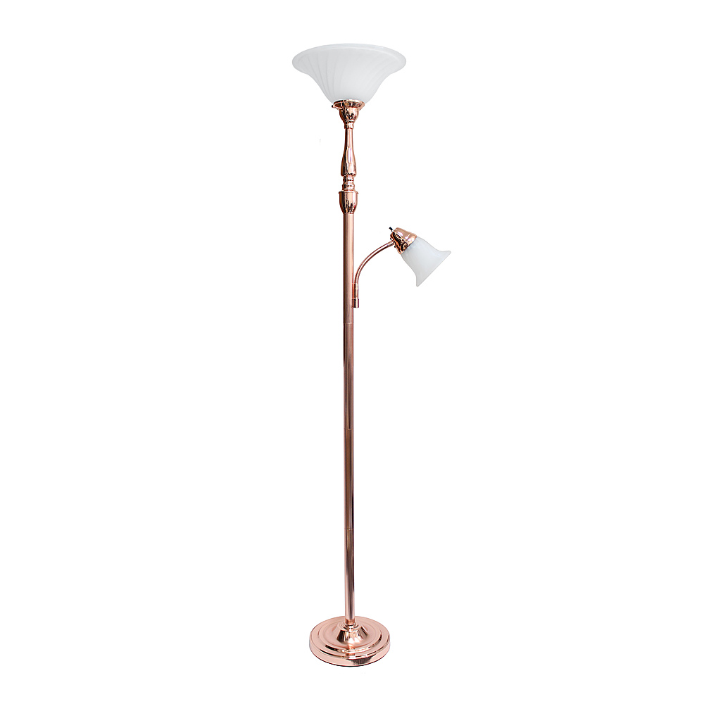 Angle View: Lalia Home - Torchiere 800lm Floor Lamp with Reading Light and Marble Glass Shades - ROSE GOLD/WHITE SHADES
