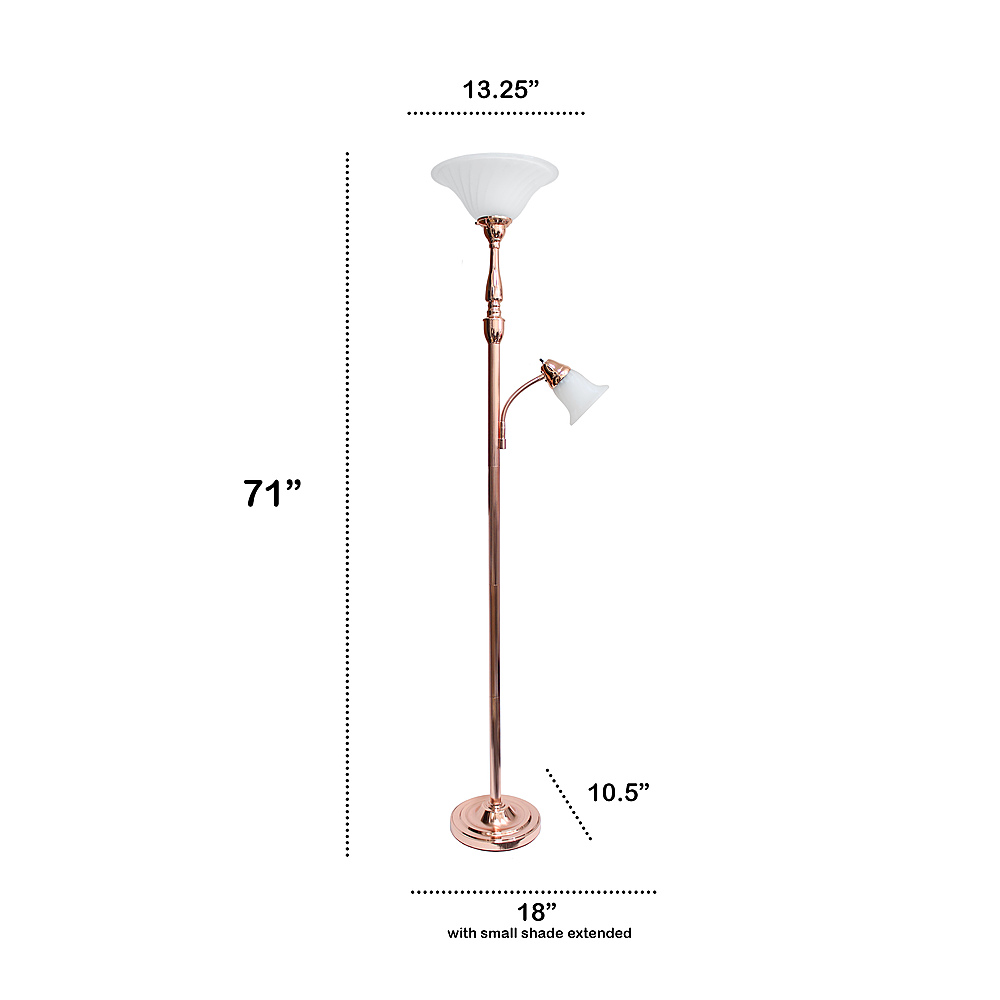 Left View: Lalia Home - Torchiere 800lm Floor Lamp with Reading Light and Marble Glass Shades - ROSE GOLD/WHITE SHADES