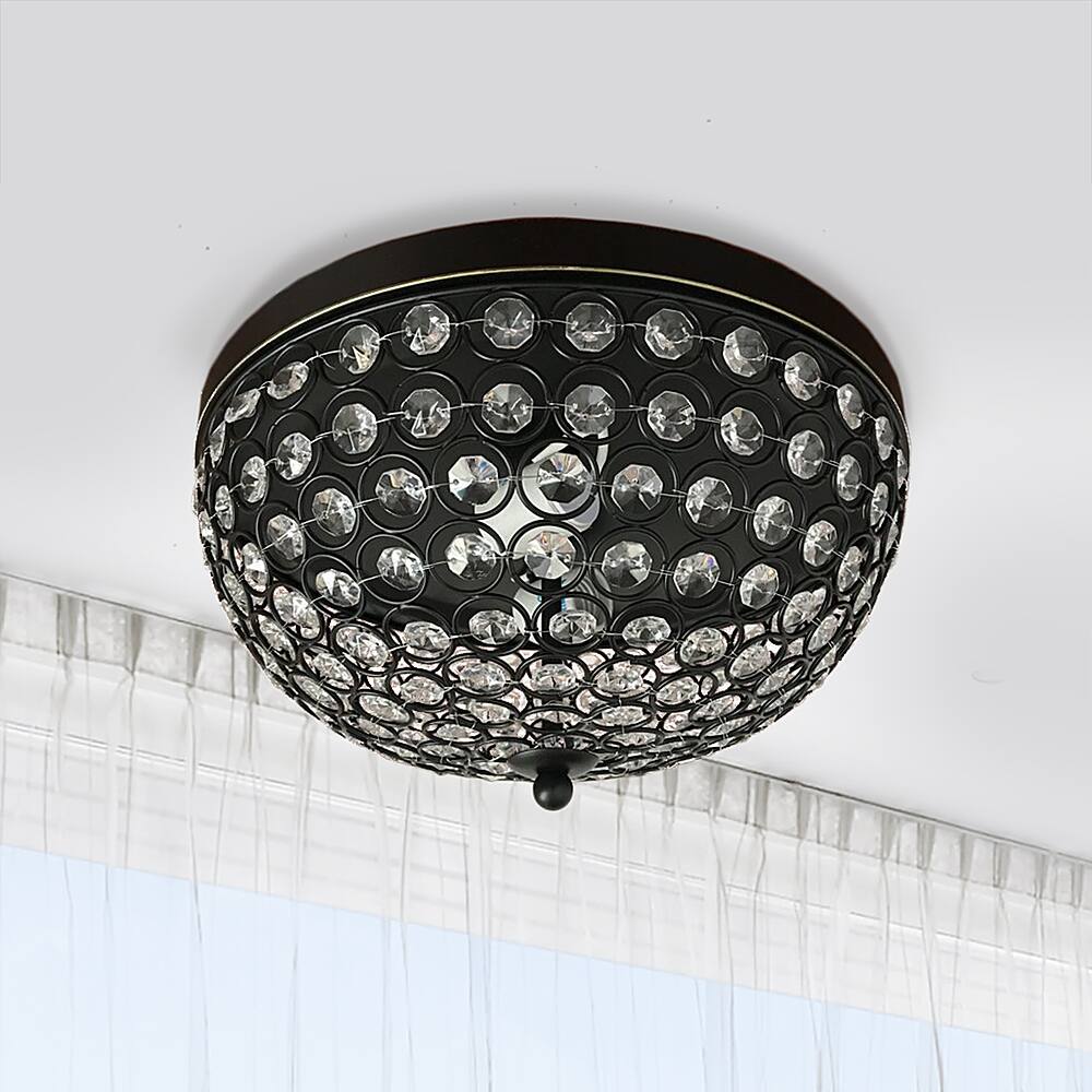 Left View: Lalia Home - Crystal Glam 2 Light Ceiling Flush Mount - Restoration Bronze