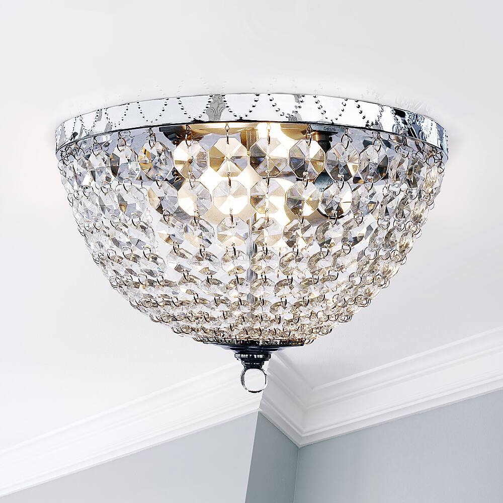 Left View: Lalia Home - Crystal Drop 2 Light Ceiling Flush Mount - Chrome