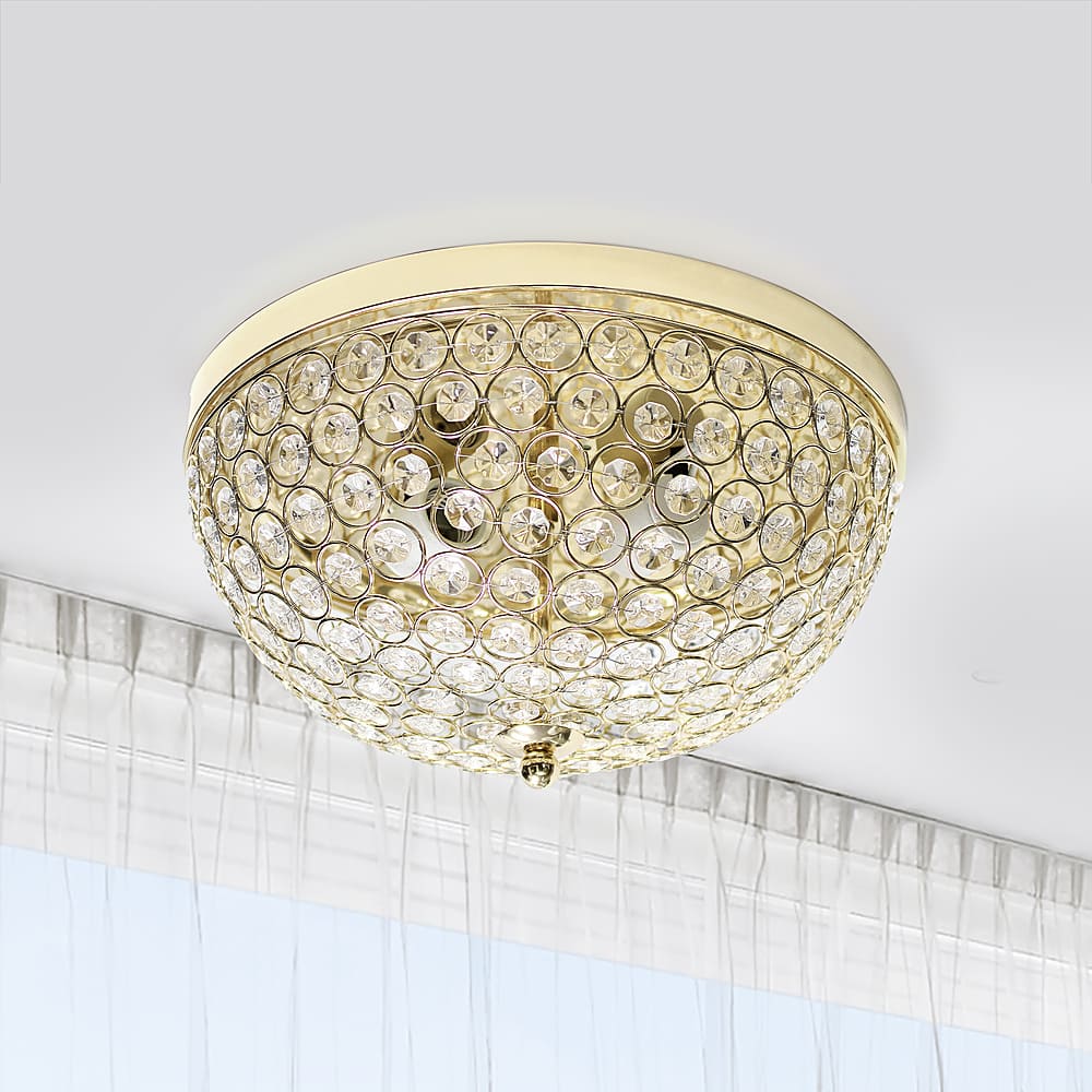 Left View: Lalia Home - Crystal Glam 2 Light Ceiling Flush Mount - Gold