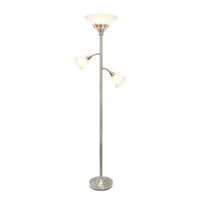 Lalia Home - Torchiere 800lm Floor Lamp with 2 Reading Lights and Scalloped Glass Shades - Brushed Nickel/White Shade - Front_Zoom