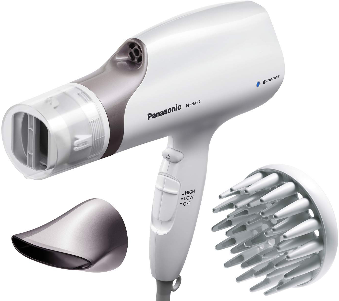 Front. Panasonic - EH-NA67-W Nanoe Hair Dryer with Oscillating QuickDry Nozzle - White.