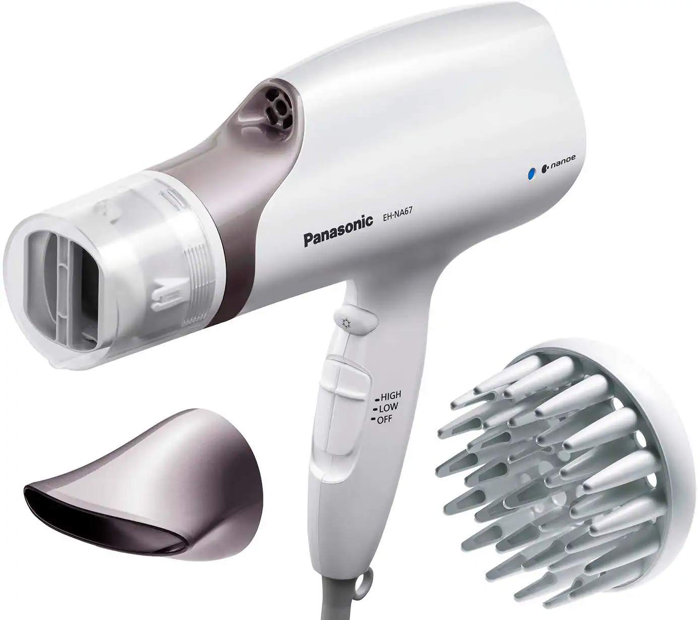 Front. Panasonic - EH-NA67-W Nanoe Hair Dryer with Oscillating QuickDry Nozzle - White.