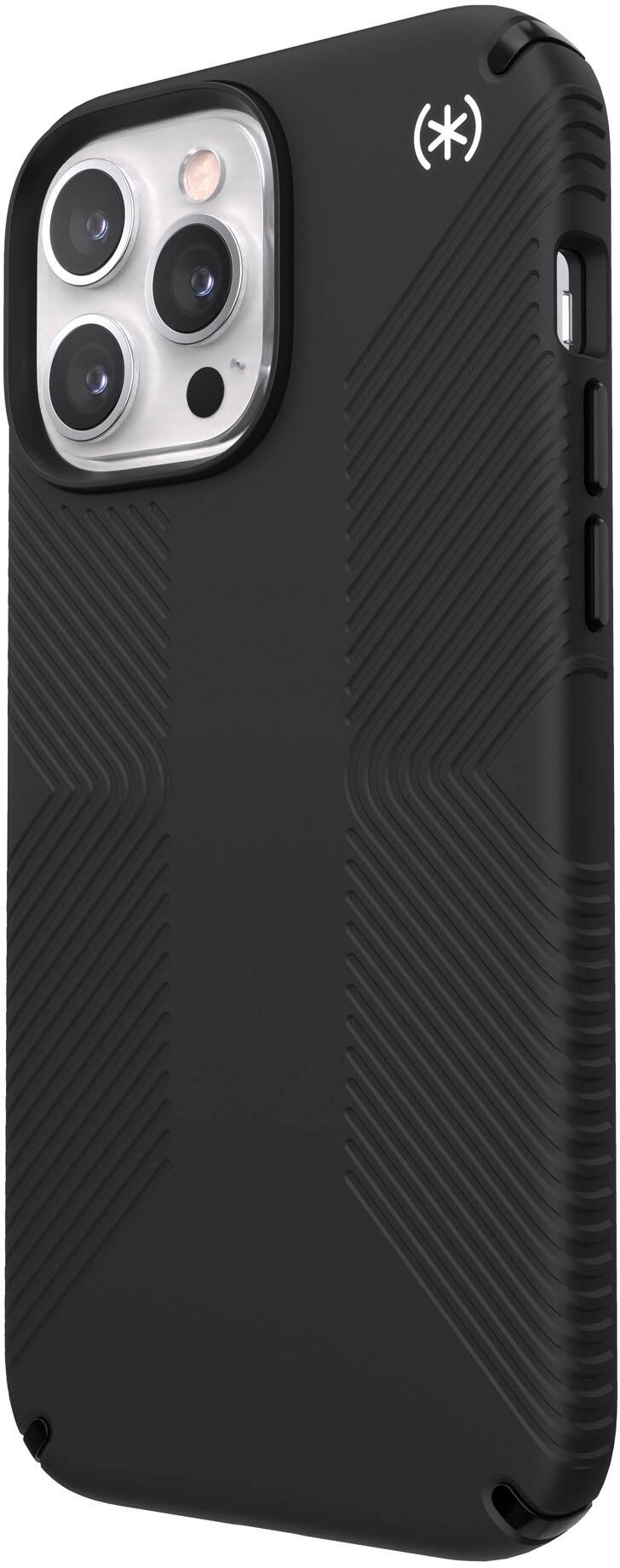 Left View: Speck - Presidio2 Grip with Magsafe for iPhone 13 Pro Max/12 Pro Max - BLACK/BLACK/WHITE