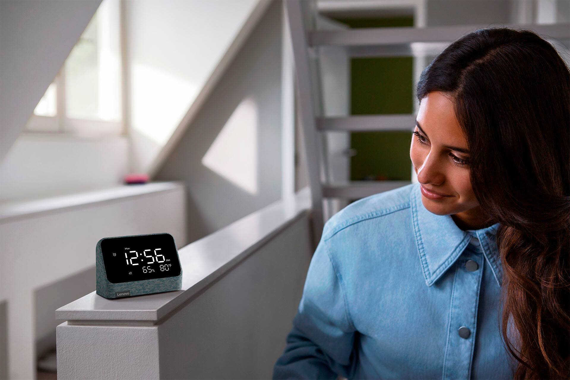 Alt View 16. Lenovo - Smart Clock Essential 4" Smart Display with Alexa - Misty Blue.