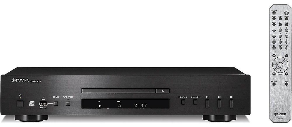 Left View: Yamaha - CD-S303 CD Player with Built-in DAC - Black
