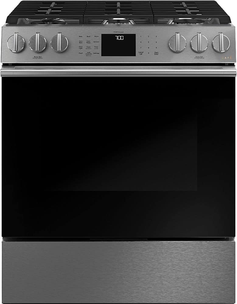Café - 5.6 Cu. Ft. Slide-In Gas Convection Range with Modern Glass, Customizable - Platinum Glass - Front_Zoom
