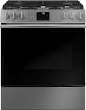 Café - 30 in. Wide 6 Burner 5.6 Cu. Ft. Slide-In Gas Convection Range with Modern Glass, Customizable - Platinum Glass