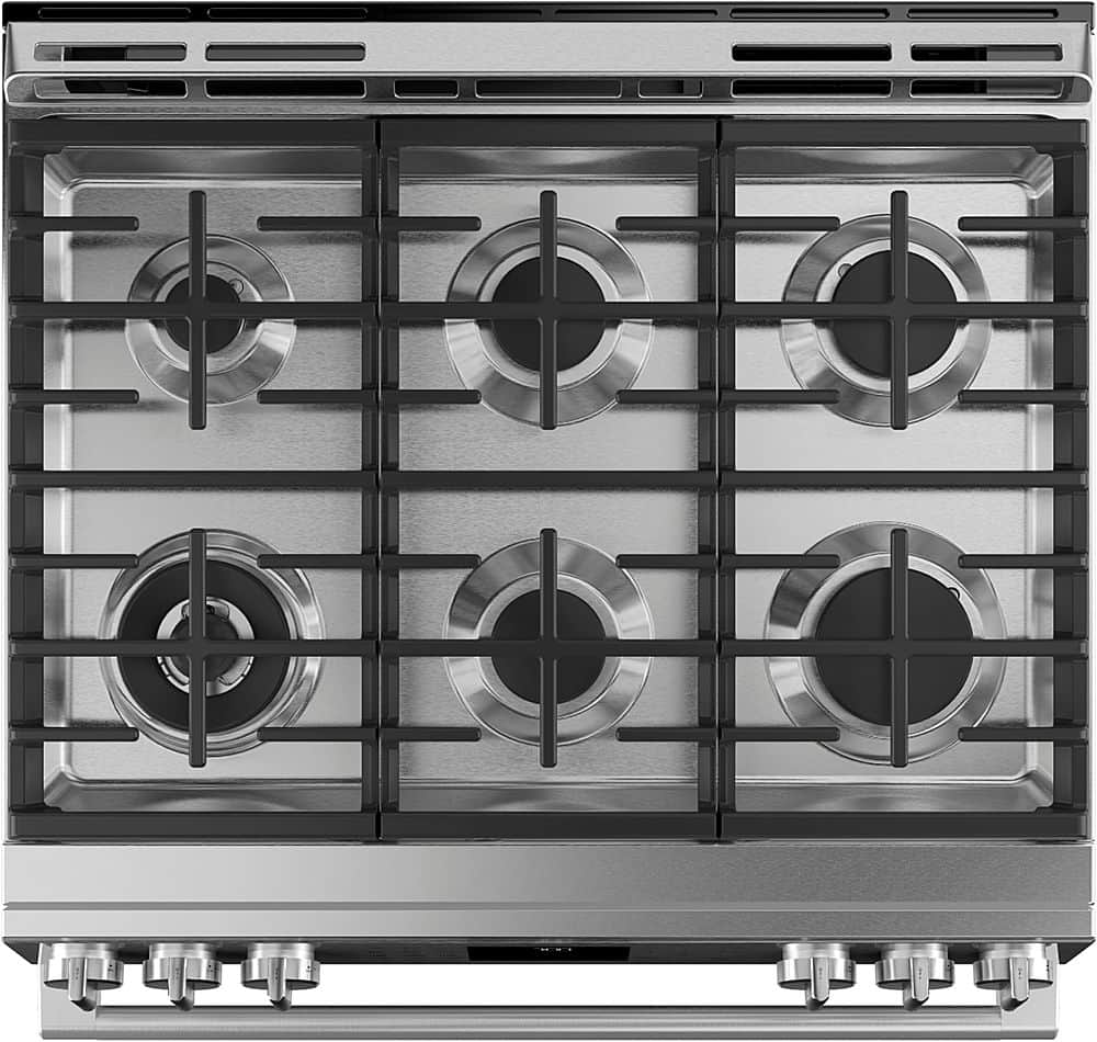 Alt View 12. Café - 5.6 Cu. Ft. Slide-In Gas Convection Range with Modern Glass, Customizable - Platinum Glass.