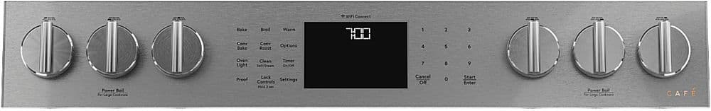 Alt View 1. Café - 5.6 Cu. Ft. Slide-In Gas Convection Range with Modern Glass, Customizable - Platinum Glass.