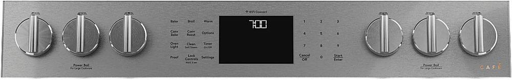 Alt View 1. Café - 5.6 Cu. Ft. Slide-In Gas Convection Range with Modern Glass, Customizable - Platinum Glass.