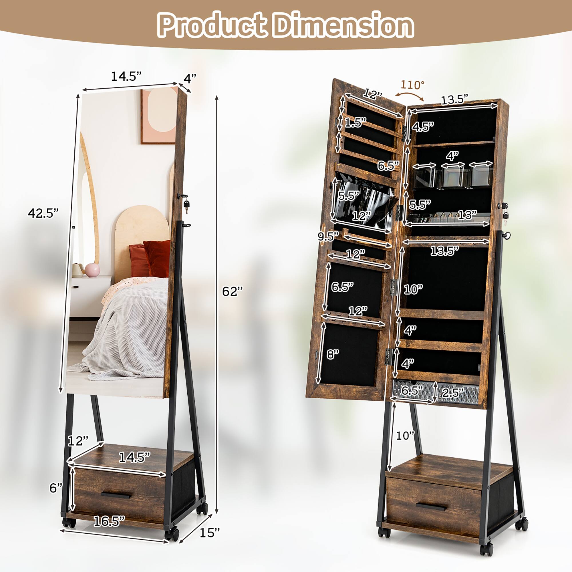 Product Dimension: 14.5" 4" 12" 1.5" 110 13.5" 4.5 6.5" 4P 42.5" 5.5 12" 5.5" 13" 9.5" 12" 13.5" 62" 6.5" 12" 10" 4P 8 4P 6.5" 2.5" 12" 14.5" 10" 6" 16.5" 15"