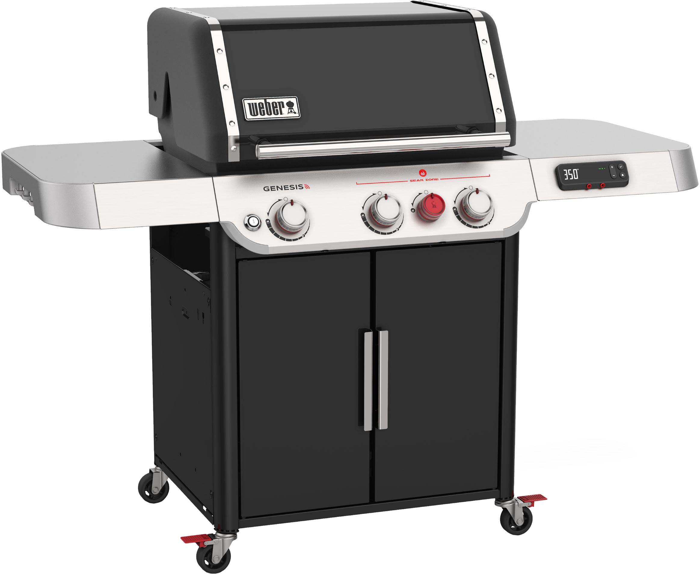 Left View: Coyote - 50" Natural Gas/Charcoal Hybrid Grill - Stainless Steel