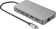 Front. Hyper - HyperDrive Dual 10 Port USB-C Hub, 4K HDMI, Ethernet, 1 USB-C, 2 USB-A, microSD/SD, travel dock for M1/M2/M3 MacBook - Gray.