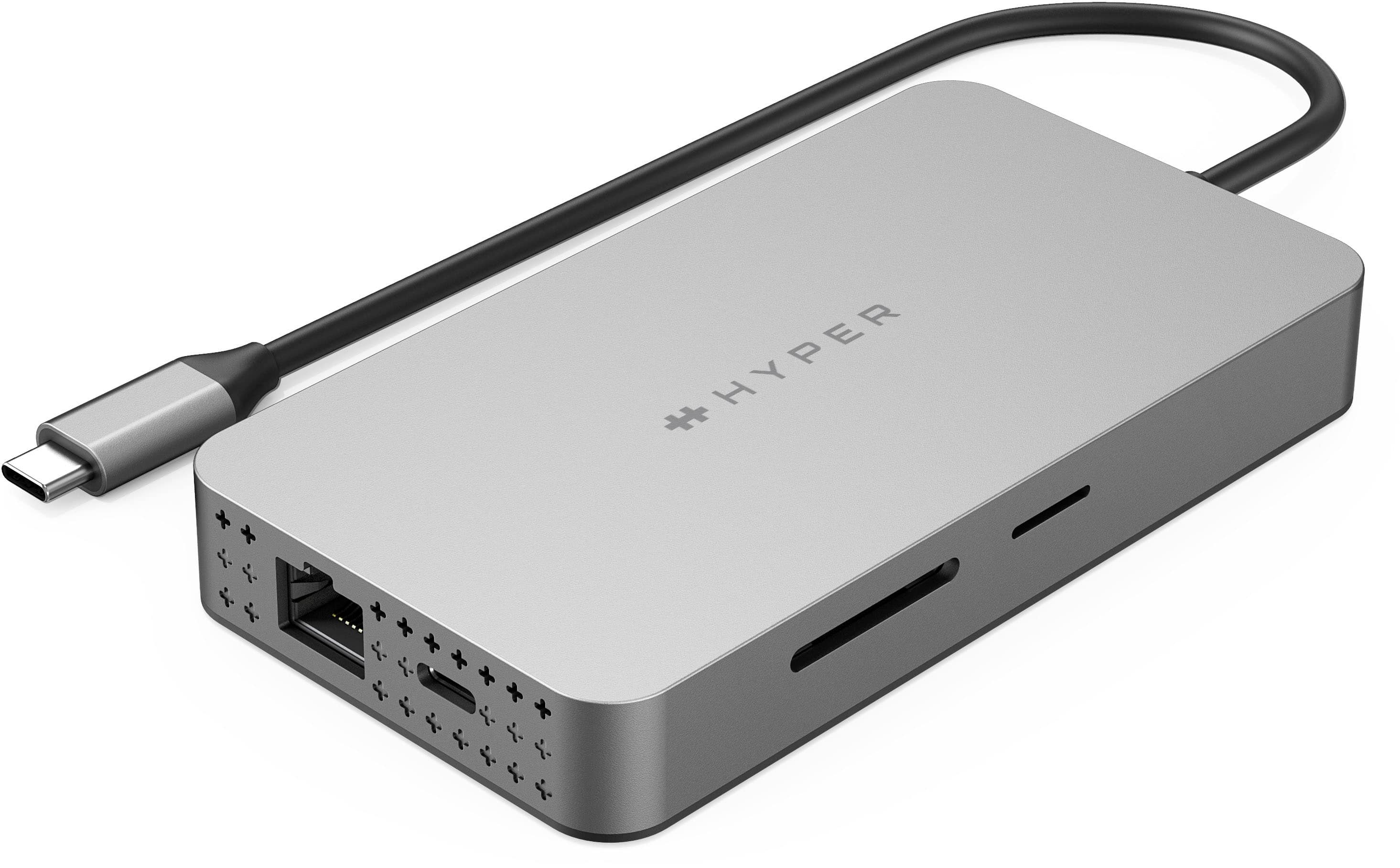 Alt View 13. Hyper - HyperDrive Dual 10 Port USB-C Hub, 4K HDMI, Ethernet, 1 USB-C, 2 USB-A, microSD/SD, travel dock for M1/M2/M3 MacBook - Gray.