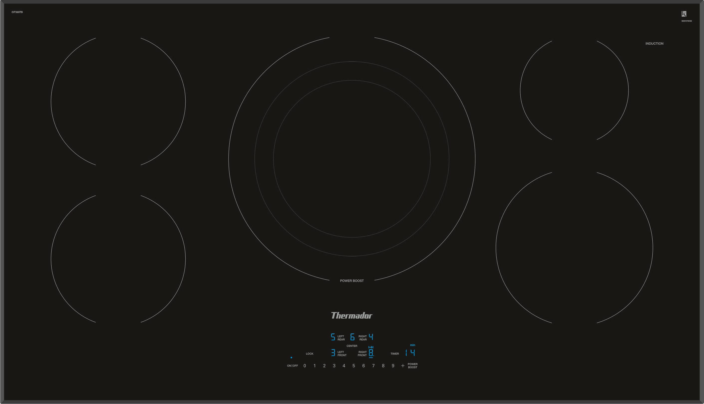 Front. Thermador - Masterpiece Series 36" Built-In Electric Induction Cooktop with 5 elements and Frameless Design - Black.