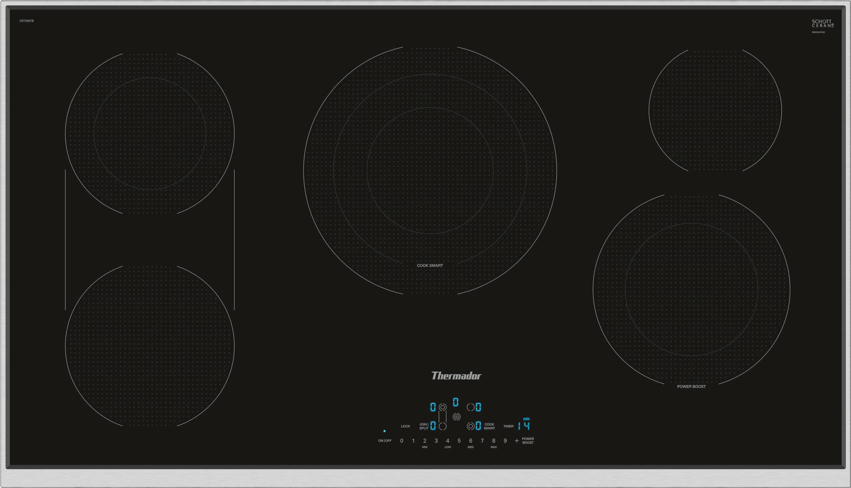 Front. Thermador - Masterpiece Series 36" Built-In Electric Cooktop with 5 elements - Black.