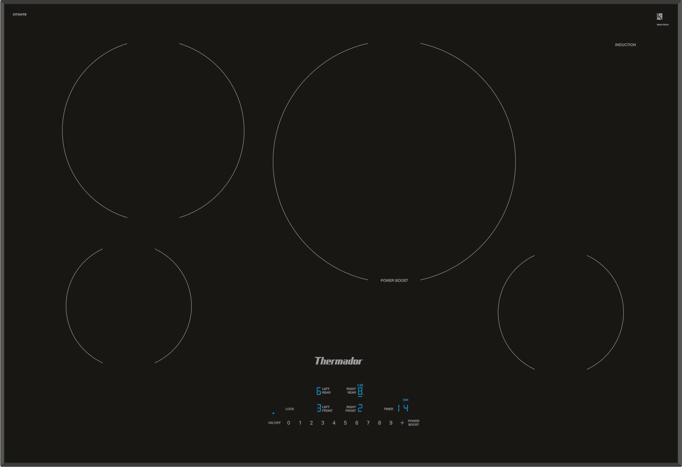 Front. Thermador - Masterpiece Series 30" Built-In Electric Induction Cooktop with 4 elements, Wifi and Frameless Design - Black.