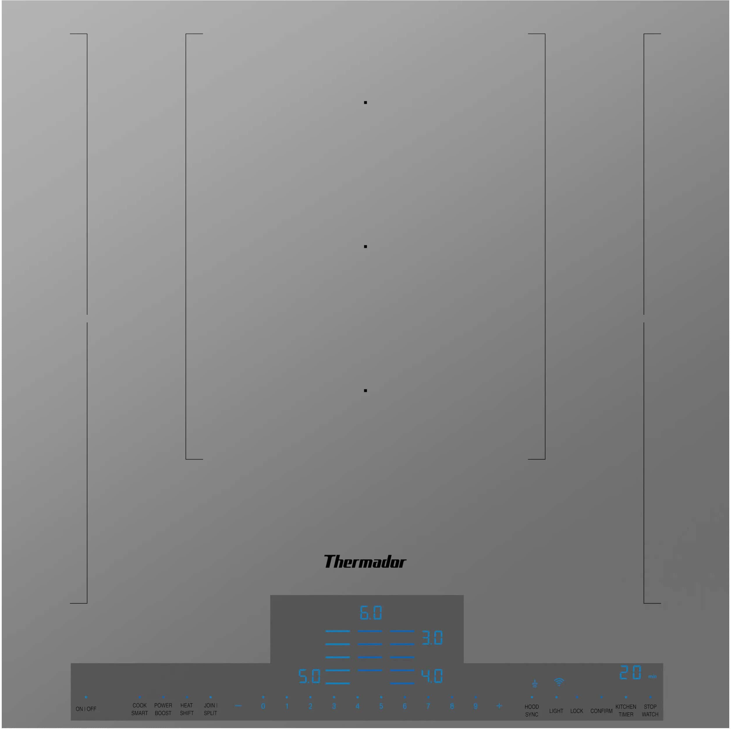 Alt View 13. Thermador - Liberty Series 36" Built-In Electric Induction Cooktop with 5 elements, 3 Flex Zones and Wifi - Titanium Gray.