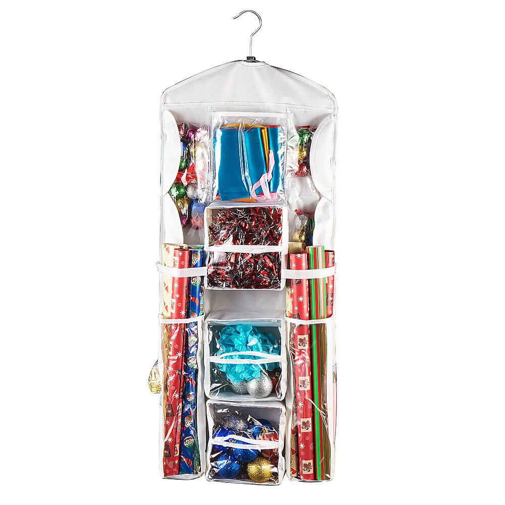 Hastings Home - Set of 2  Dual Sided Wrapping Paper Storage Organizer Gift Wrap Station Compartments for 30” Rolls, Ribbon, Bags & More - Clear